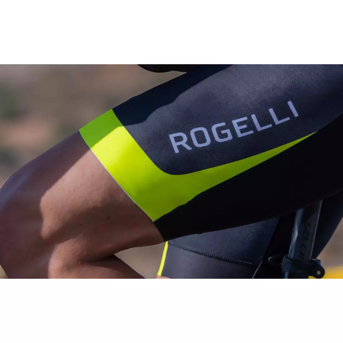 Rogelli FUSE II męskie spodenki rowerowe na szelkach, czarno-żółte