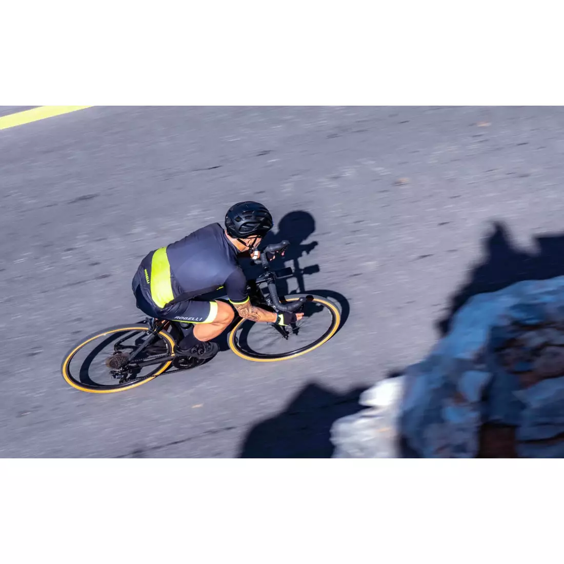 Rogelli GROOVE męska koszulka rowerowa, czarny-fluor