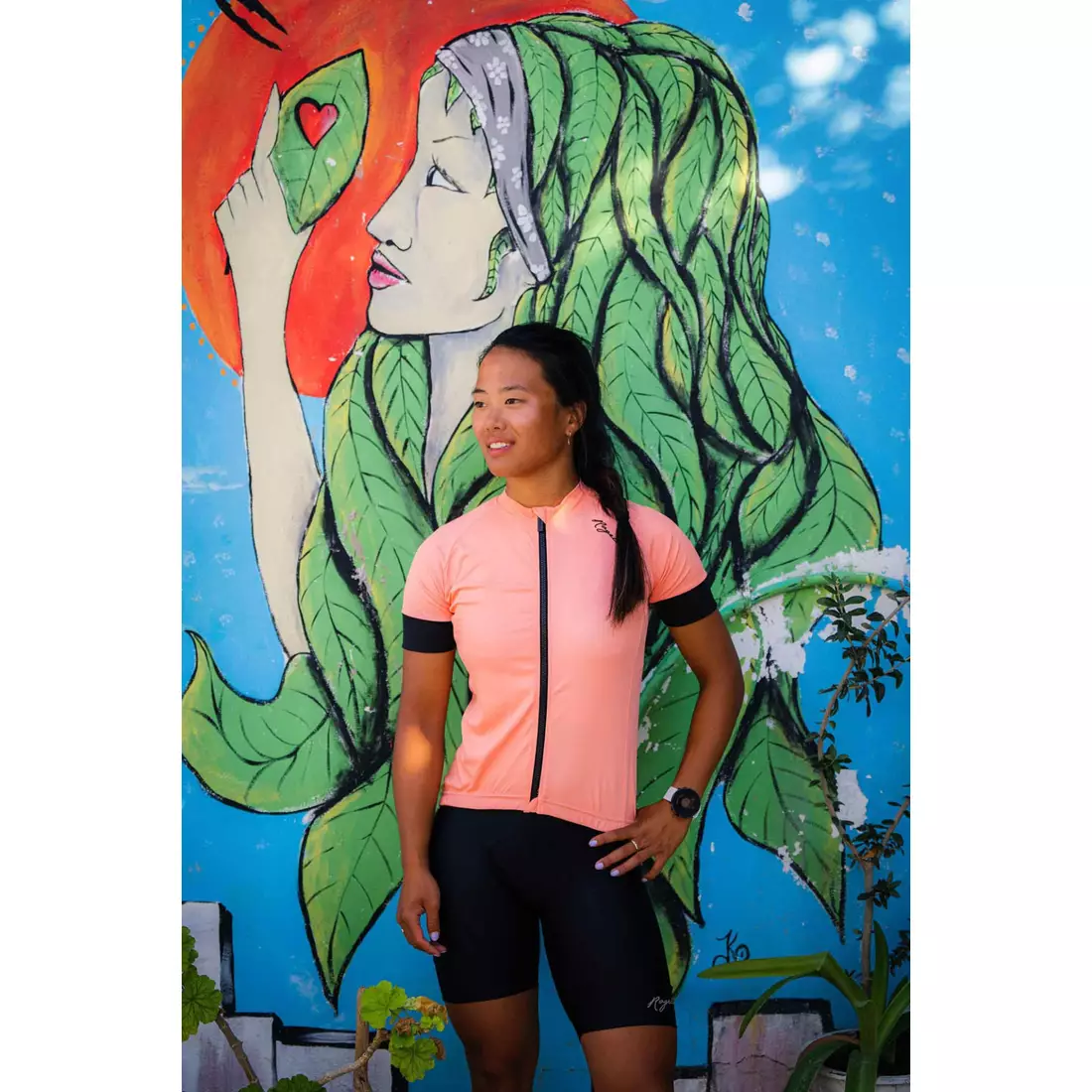 Rogelli MODESTA damska koszulka rowerowa, koralowo-czarna