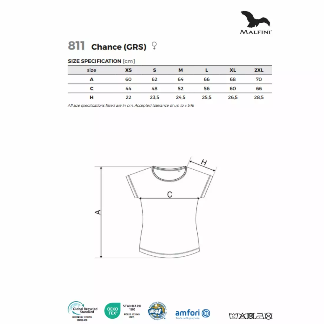 MALFINI Koszulka CHANCE GRS damska koszulka sportowa, krótki rękaw, micro poliester z recyklingu czarny melanż 811M112