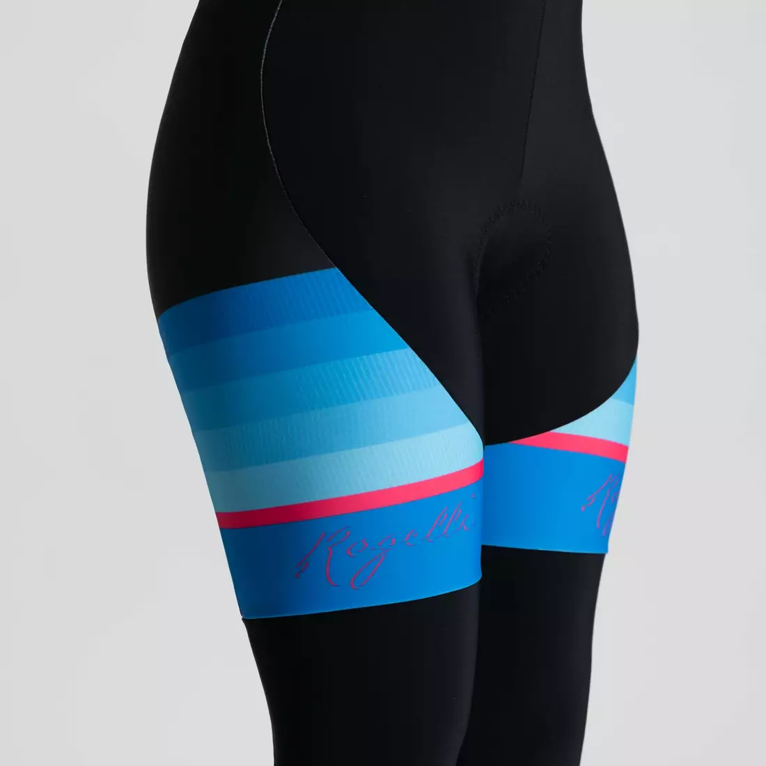 Rogelli ocieplane spodnie rowerowe damskie z szelkami IMPRESS II niebiesko-różowe